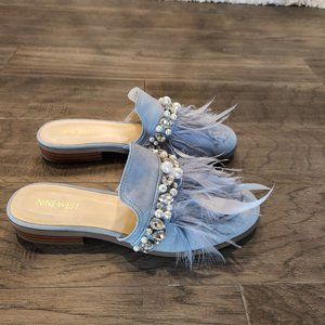 Cute Light Blue Suede Mules 8